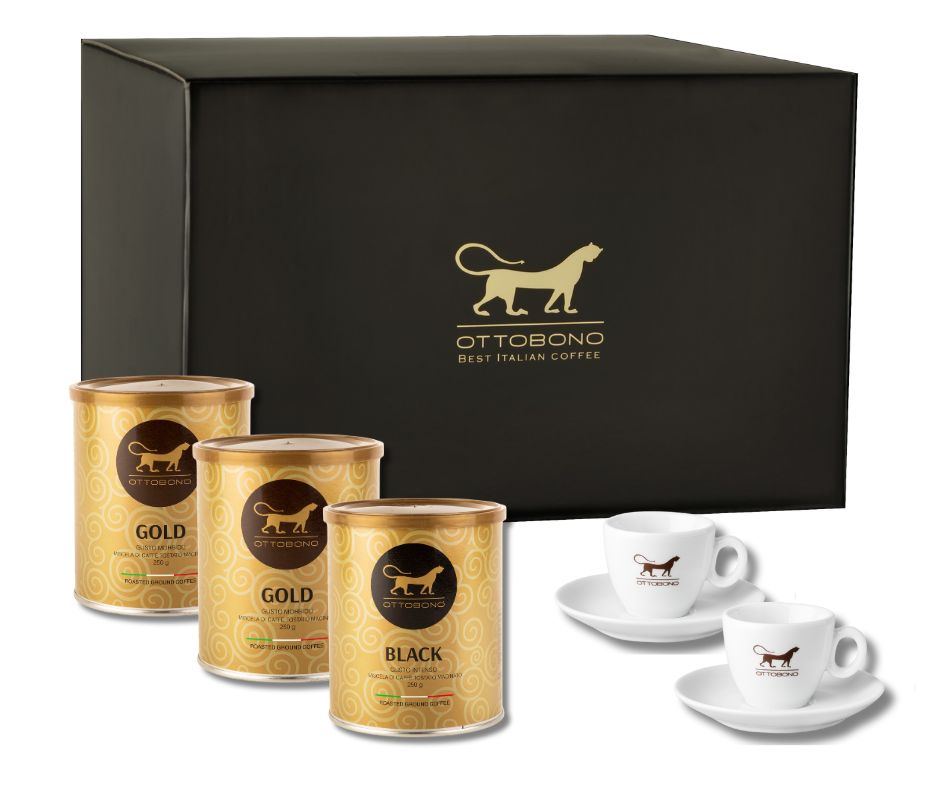 3 Tins grounded 250gr + 2 Coffee Cups
